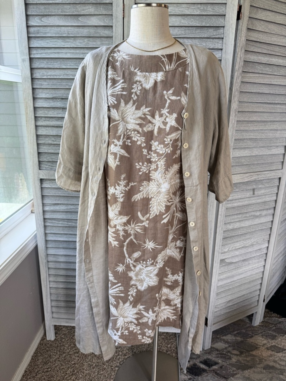 Flax Linen Midi Dress or Duster in Natural Beige - Picture 9 of 16